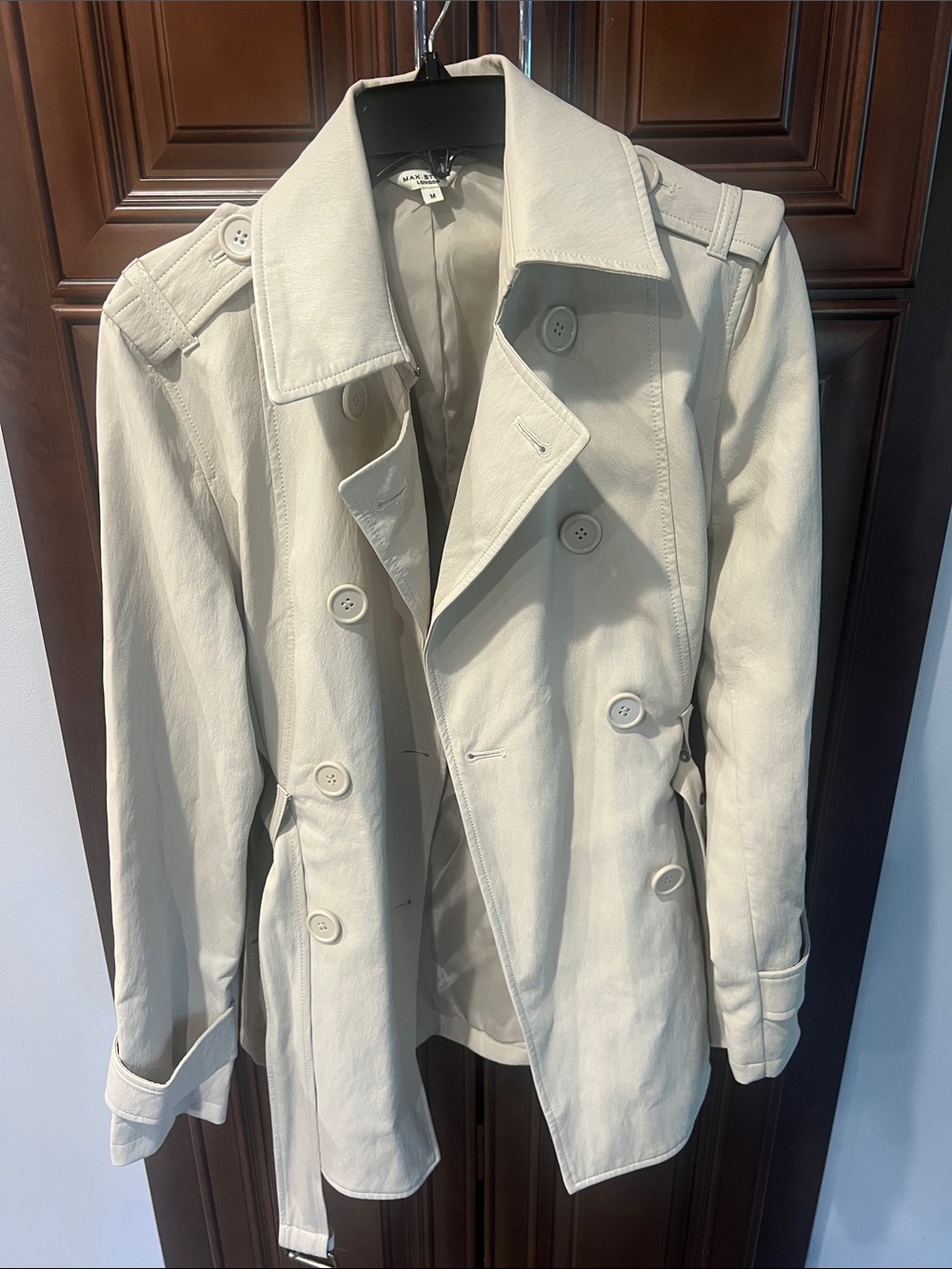 Maggy London Light Cream Double-Breasted Trench Coat